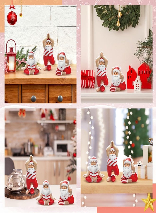 DoubleFill مجموعة دبل فيل من 3 تماثيل سانتا كلوز يوجا خشبية لتزيين طاولة عيد الميلاد، مثالية لتزيين طاولة عيد الميلاد في المنزل أو المكتب أو رف الموقد. - Image 5